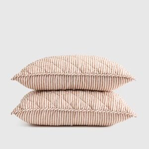 Quince European Linen Stripe Quilted Sham Set-Terracotta/White Stripe